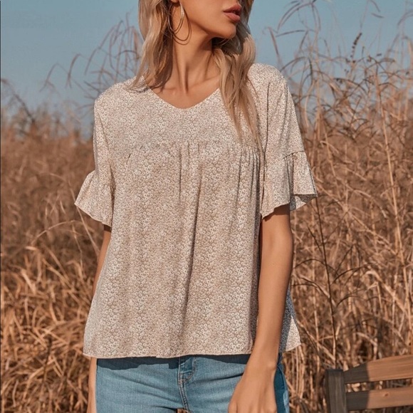 Boho floral print ruffle hem blouse - Picture 6 of 7